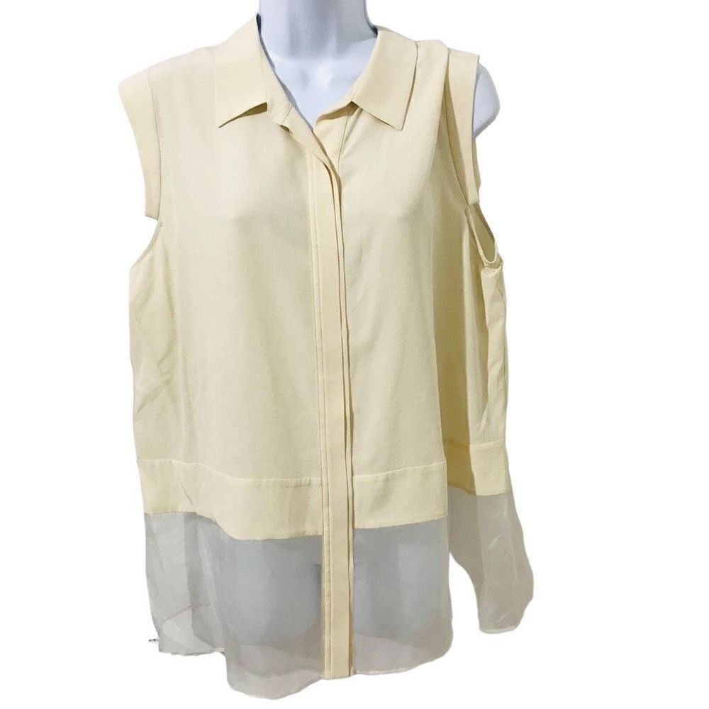Lafayette 148 New York 100% silk cream sleeveless Blouse    A322